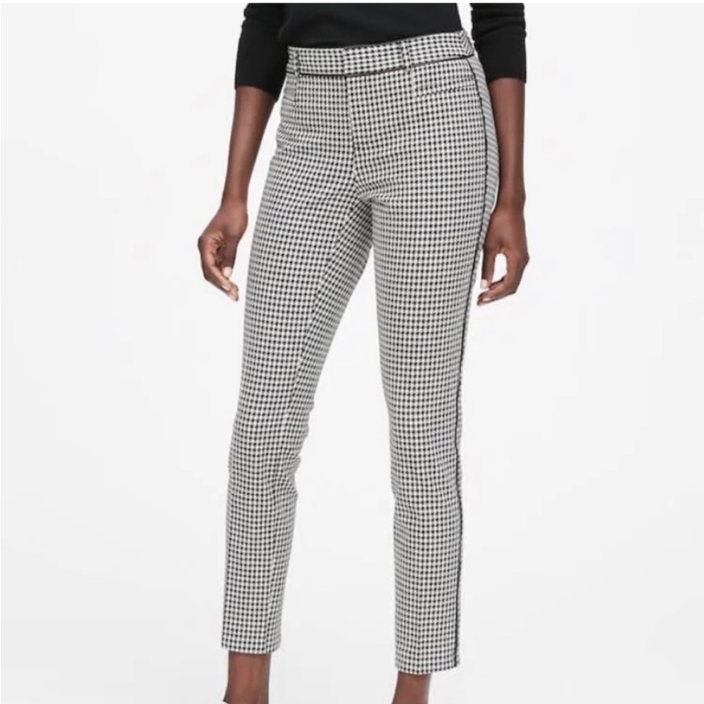 Banana Republic Women’s Sloan B&W Houndstooth & Faux Leather Trim Pants Size 6